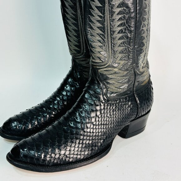 Pristine Cowtown Genuine Python Snakeskin Cowboy Western Boots Black 13 D - Picture 6 of 13